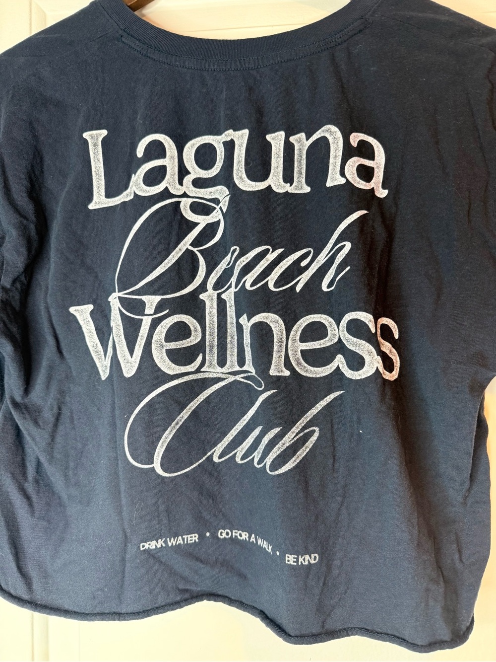 Hollister Navy V-Neck Graphic Tee with White Logo Laguna Beach